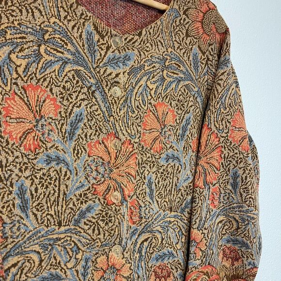 Peruvian Connection Floral Jacquard Cardigan Jacket 100% Pima Cotton Size XL - Picture 2 of 9